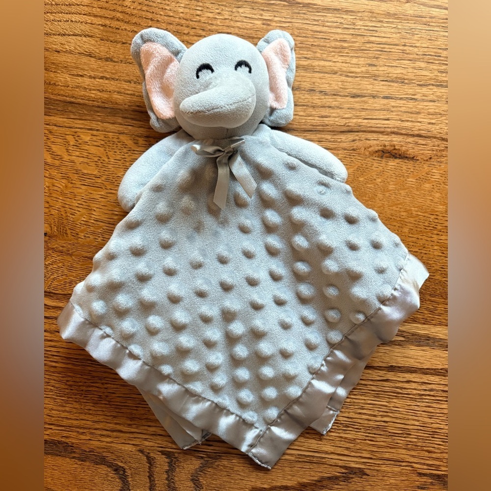 Gray Minky Elephant Baby Lovey Lovie Security Blanket with satin trim - Picture 13 of 17